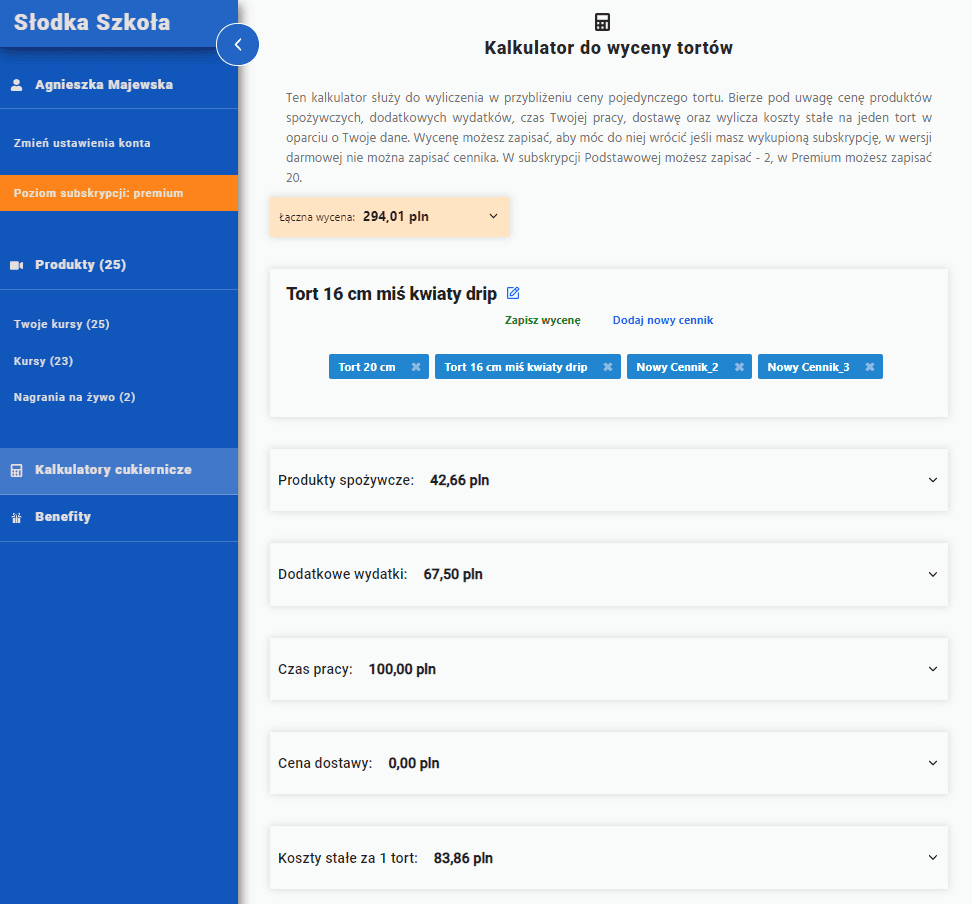Kalkulator wyceny tortów Kalkulator wyceny tortów